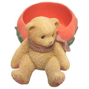 Vntg Cherished Teddies Fall Tea light Candle Holder Halloween Pumpkin Bear 1998